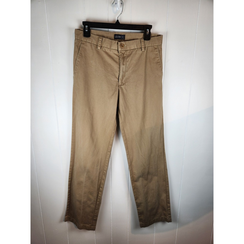 IZOD American Chino Mens 31x32 Khaki Tan Straight Leg Flat Front Twill Pants